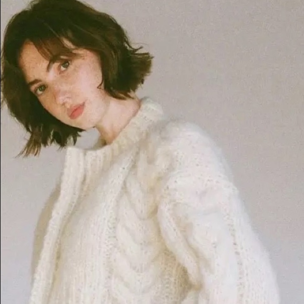 Cable knit sweater cardigan white cream womens twist button purple lilac - Picture 10 of 16